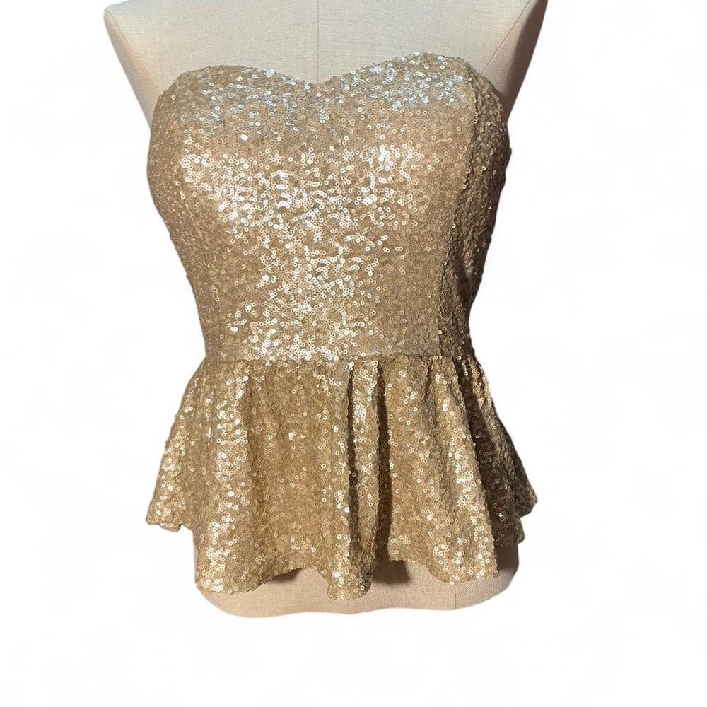 NWT Gold Sequin Strapless Peplum Top